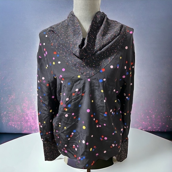 TopShop long sleeves polka dot blouse with tie in the back and on sleeves size 8 - Picture 1 of 11